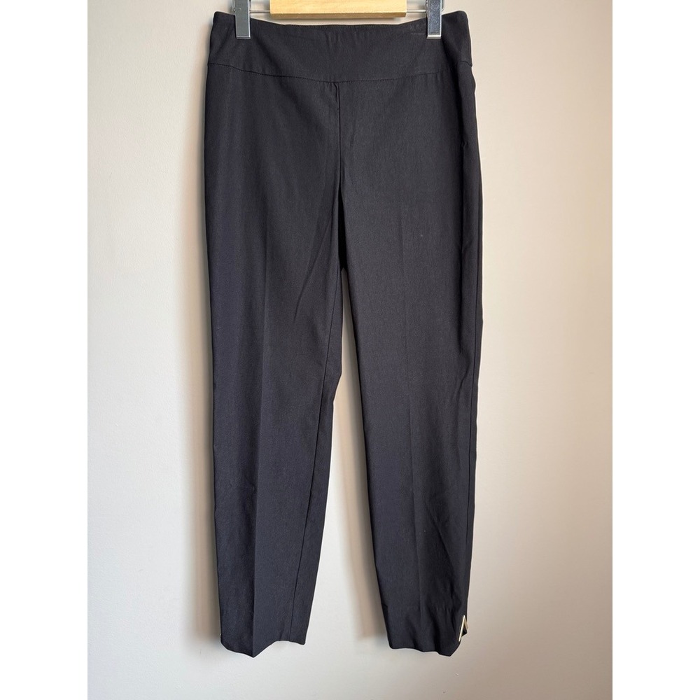 Up! Pants Black Slim Leg Ankle Trousers 4 Gold V Notch Hem Office Chic Career